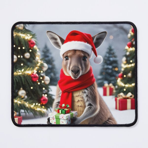 Item preview, Festive Kangaroo with Christmas Present and Christmas Tree – Australian Christmas Illustration designed and sold by TRex-Landscapes.