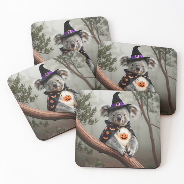 Item preview, Cute Halloween Koala in Witch Outfit with Pumpkin Cape - Photo Print for Halloween Decoration designed and sold by TRex-Landscapes.
