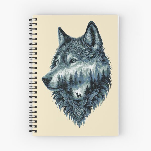 Item preview, Wolf Silhouette In Beautiful Nature, a wolf's head with a forest and a deer in the background. nature, wolf, mountains, outdoors, adventure, camping designed and sold by Collagedream.