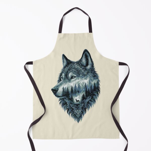 Item preview, Wolf Silhouette In Beautiful Nature, a wolf's head with a forest and a deer in the background. nature, wolf, mountains, outdoors, adventure, camping designed and sold by Collagedream.