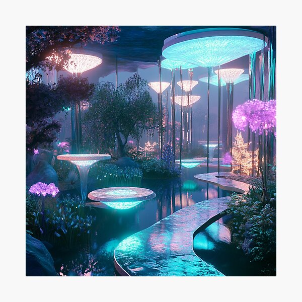 Artikelvorschau, Futuristischer Garten, biolumineszierende Blumenutopie entworfen und verkauft von InkyFigment.