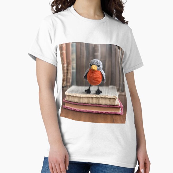 Item preview, Crochet Robin Standing on Vintage Books designed and sold by MsBennetPrints.