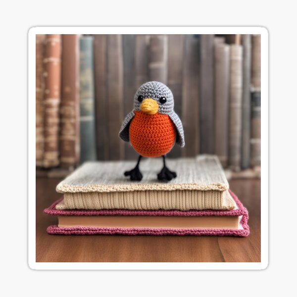 Item preview, Crochet Robin Standing on Vintage Books designed and sold by MsBennetPrints.