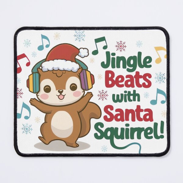 Item preview, Cute Squirrel Wearing Santa Hat and Headphones - Holiday Music Vibes designed and sold by ARTReMi.