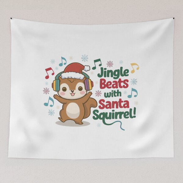 Item preview, Cute Squirrel Wearing Santa Hat and Headphones - Holiday Music Vibes designed and sold by ARTReMi.