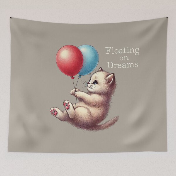 Item preview, Retro Kitten Floating on Balloons - Floating on dreams designed and sold by Blink Art Studio.