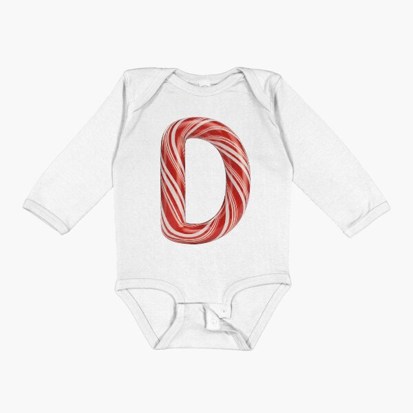 CANDY CANE LETTER D Long Sleeve Baby One-Piece