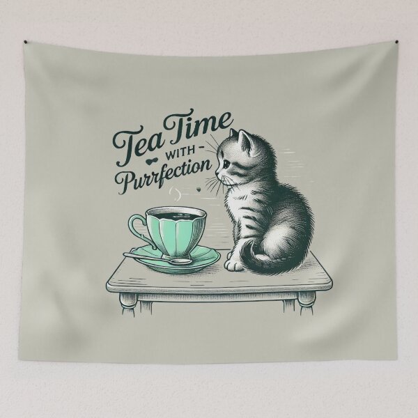 Item preview, Kitten at Tea Time - TeaTime with Purrfection designed and sold by Blink Art Studio.