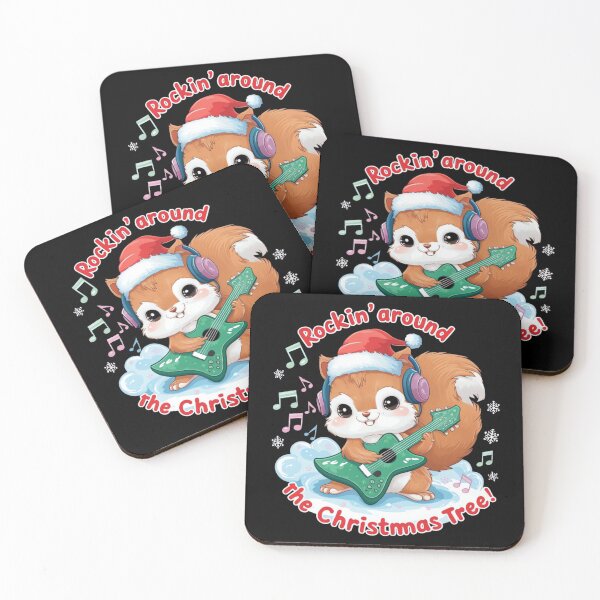 Item preview, Squirrel Rocking a Christmas Tree Guitar in Santa Hat - Cheerful Holiday Art designed and sold by ARTReMi.
