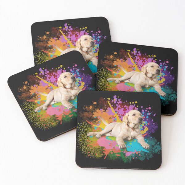 Item preview, Cute Golden Labrador Puppy laying on paint splashes designed and sold by Fantacaroo Designs.