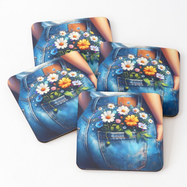 Item preview, wildflowers in a girl's blue denim jeans rear pocket art designed and sold by EmeraldeaArt.
