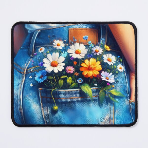 Item preview, wildflowers in a girl's blue denim jeans rear pocket art designed and sold by EmeraldeaArt.