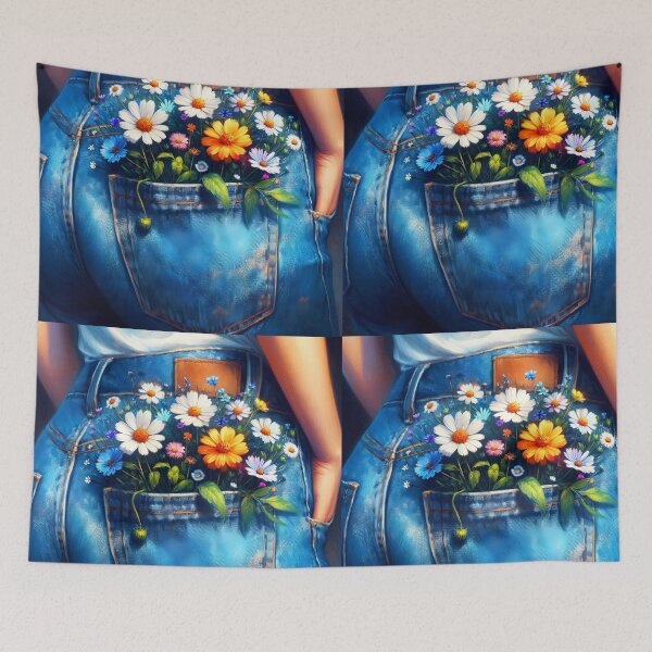 Item preview, wildflowers in a girl's blue denim jeans rear pocket art designed and sold by EmeraldeaArt.