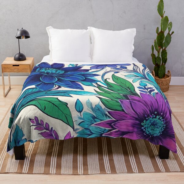 Vista previa del artículo con la obra «Floral verde azul y morado», diseñado y vendido por BubbleGalaxy.