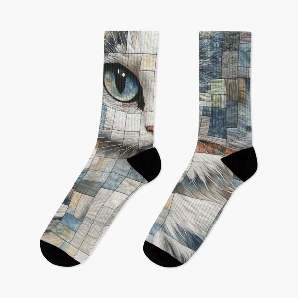 Item preview, Pixelated Cat Faux Quilt Design designed and sold by WitsandWonders.