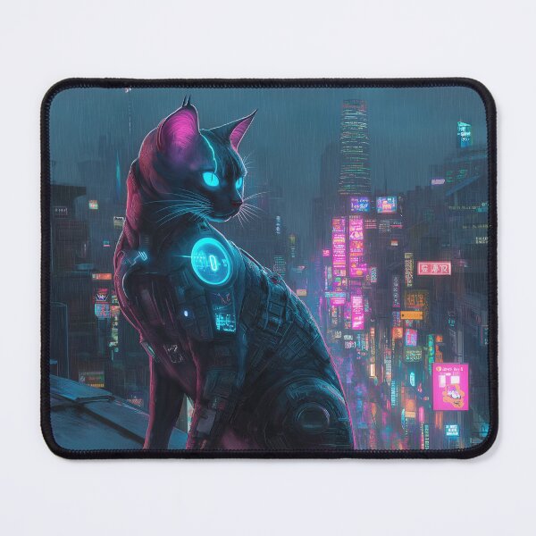 Item preview, Neon Guardian - Cybernetic Cat in the Rain designed and sold by Ideationing.