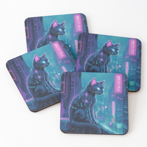 Item preview, Rain Watcher - Cybernetic Cat in Neon Rain designed and sold by Ideationing.