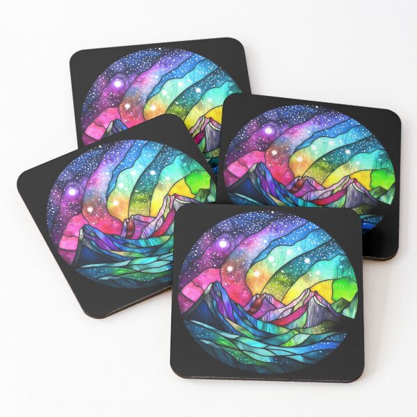 Item preview, Aurora Borealis Stained Glass Mountains Colorful Northern Lights designed and sold by meganohm.