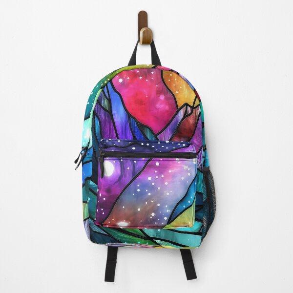 Item preview, Aurora Borealis Stained Glass Mountains Colorful Northern Lights designed and sold by meganohm.