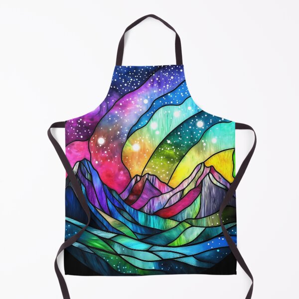 Item preview, Aurora Borealis Stained Glass Mountains Colorful Northern Lights designed and sold by meganohm.