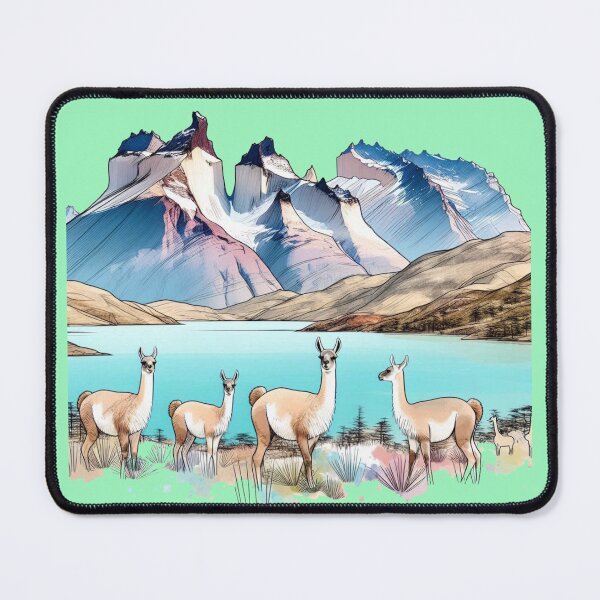 Item preview, Torres del Paine National Park 3D Sketch with Granite Peaks and Turquoise Lakes, designed and sold by PaintMeWorld.