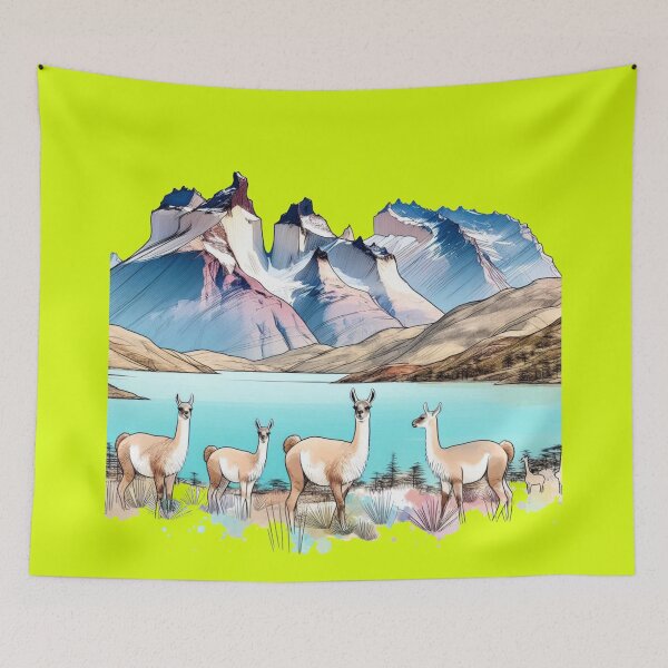 Item preview, Torres del Paine National Park 3D Sketch with Granite Peaks and Turquoise Lakes, designed and sold by PaintMeWorld.