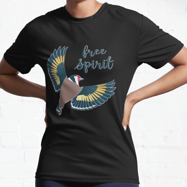 Goldfinches flying over white poppies // blue grey background navy and yellow birds Active T-Shirt