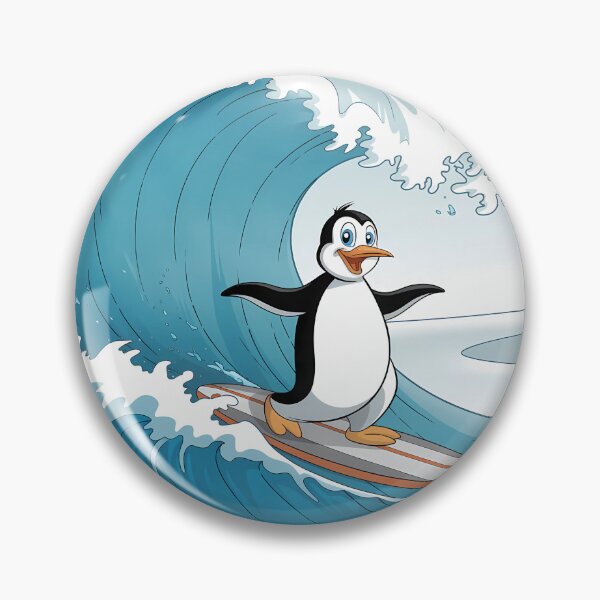 Item preview, Excited Cartoon Penguin Surfing a Big Wave designed and sold by PrintableByZaah.