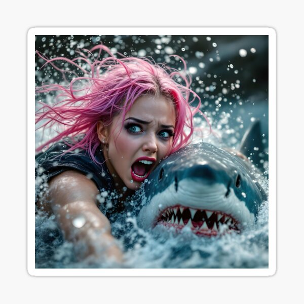 Item preview, Pink haired girl with shark designed and sold by Planet Utoppia.