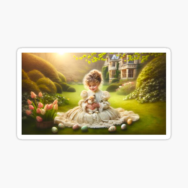 Item preview, Victorian Little Girl with Bunny & Eggs Easter Vintage Spring Illustration designed and sold by NancyzKreations.