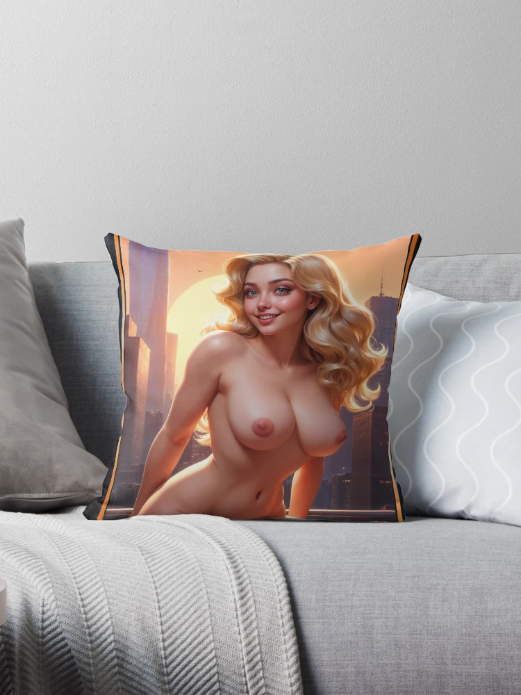 An Elegant Nude Pin-up Relaxing On A Rooftop Balcony At Sunset AI Concept Art by Xzendor7 | An Enchanting Golden Beauty 4 An Elegant Nude Pin-up Relaxing On A Rooftop Balcony At Sunset Mesmerizing AI Concept Art by Xzendor7 Decorative Art Print Throw Pillow