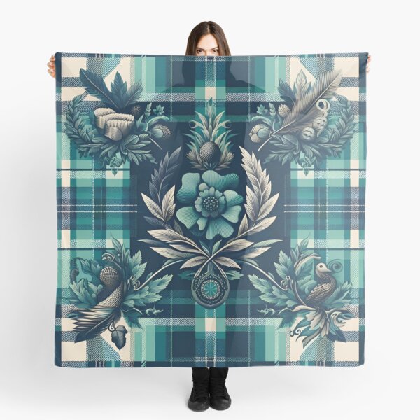 Aperçu de l'œuvre Un motif tartan botanique aux teintes bleu sarcelle, bleu et vert créée et vendue par cmphotographs.