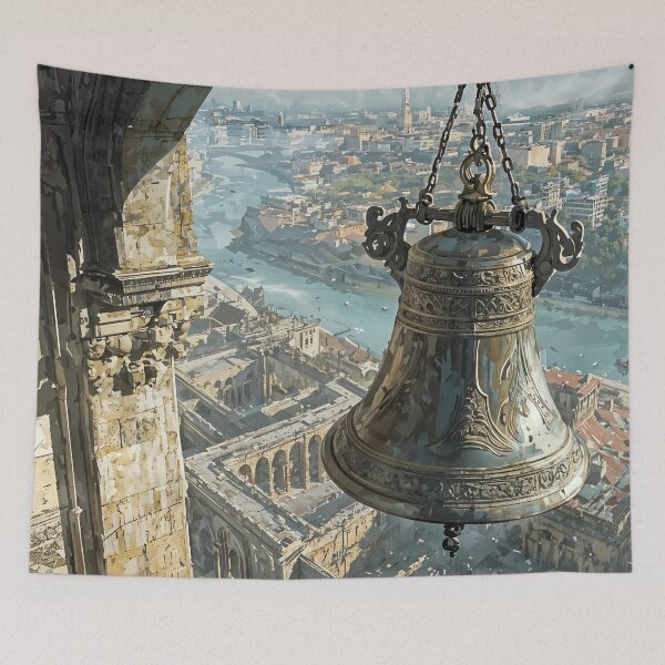 Item preview, Echoes of the Old City: A Bell Tower at Dawn designed and sold by oanaunciuleanu.