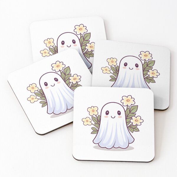 Item preview, Cute Smiling Sheet Ghost With Yellow Flowers  designed and sold by Sereneluna.