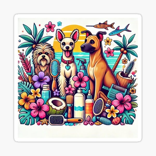 Item preview, Dibujos animados de peluquería canina tropical: razas de perros raras Arte playero para amantes de las mascotas designed and sold by alexciting-shot.