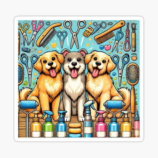 Item preview, Adorable Dog Grooming Cartoon – Happy Pet Care Art for Dog Lovers designed and sold by alexciting-shot.