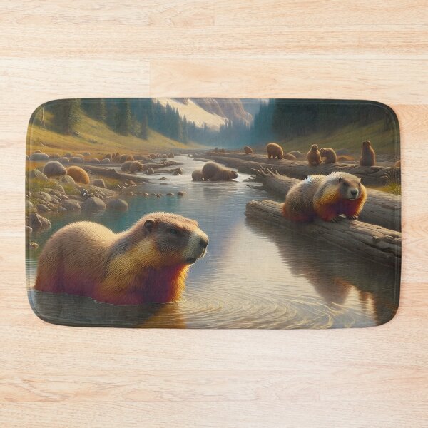 Item preview, Marmots in a Serene Mountain Stream Landscape designed and sold by CitrineLinker.