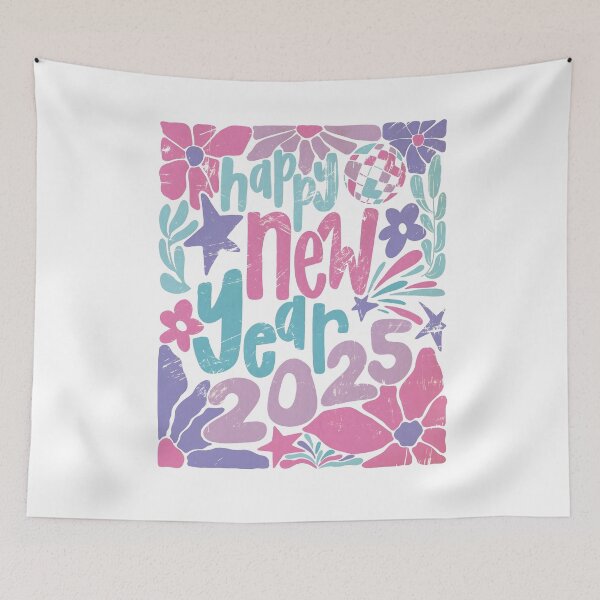 Item preview, Retro Happy New Year 2025, Pastel Floral New Year designed and sold by Masonbaxter.