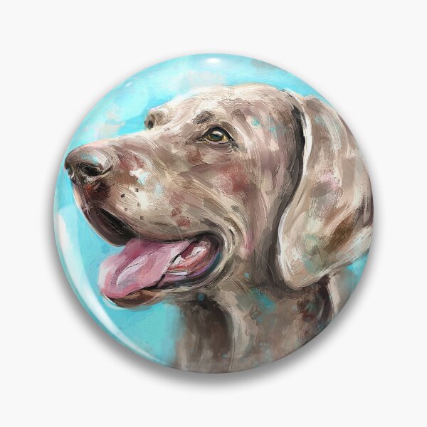 Item preview, Expressive Painting of a Happy Grey Brown Weimaraner Dog on Blue Background designed and sold by ibadishi.