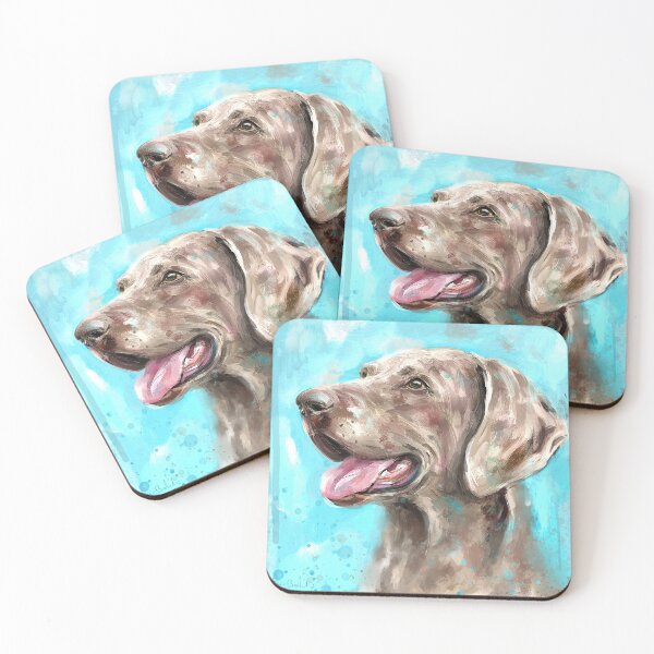 Item preview, Expressive Painting of a Happy Grey Brown Weimaraner Dog on Blue Background designed and sold by ibadishi.