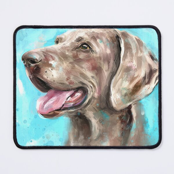Item preview, Expressive Painting of a Happy Grey Brown Weimaraner Dog on Blue Background designed and sold by ibadishi.