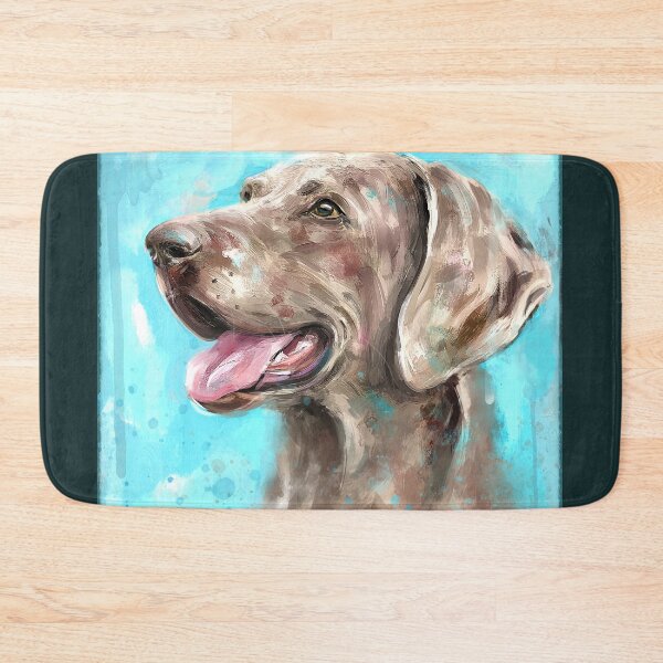 Item preview, Expressive Painting of a Happy Grey Brown Weimaraner Dog on Blue Background designed and sold by ibadishi.