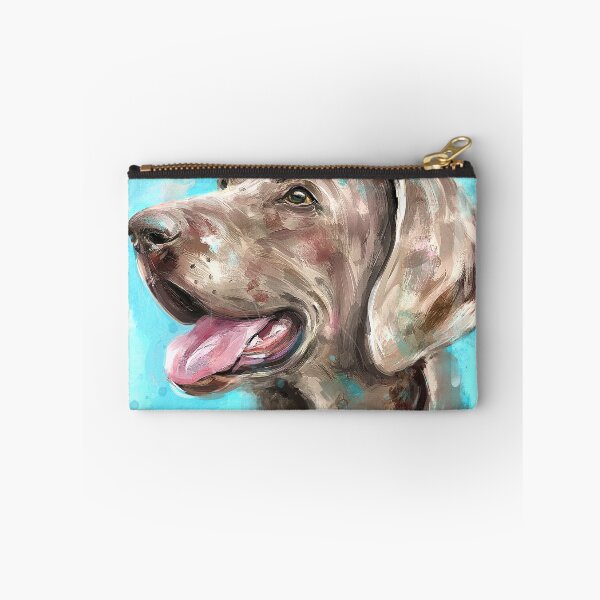 Item preview, Expressive Painting of a Happy Grey Brown Weimaraner Dog on Blue Background designed and sold by ibadishi.