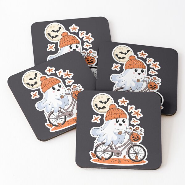 Item preview,  cartoonish ghost wearing a knitted orange hat and riding a bicycle designed and sold by khufra1.