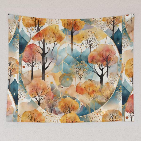 Item preview,  Fall vibes, autumn trees, autumn landscape, autumn colors, spirit week,watercolor pattern designed and sold by KolorellaS.
