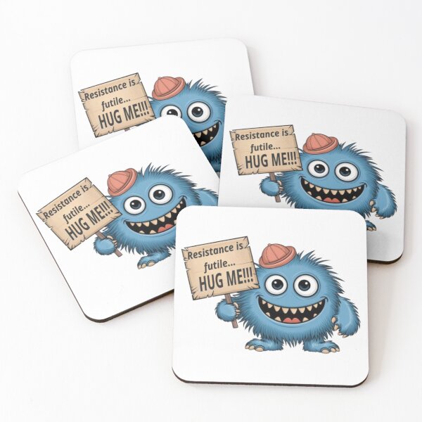 Item preview, Cute imaginary creature with text 'Resistance is futile... Hug Me' designed and sold by Tomasz  Siennicki.