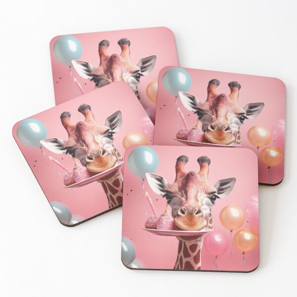 Item preview, Playful Giraffe Birthday Celebration with Balloons and Sweets - Pink Background designed and sold by Terradesignsbyk.