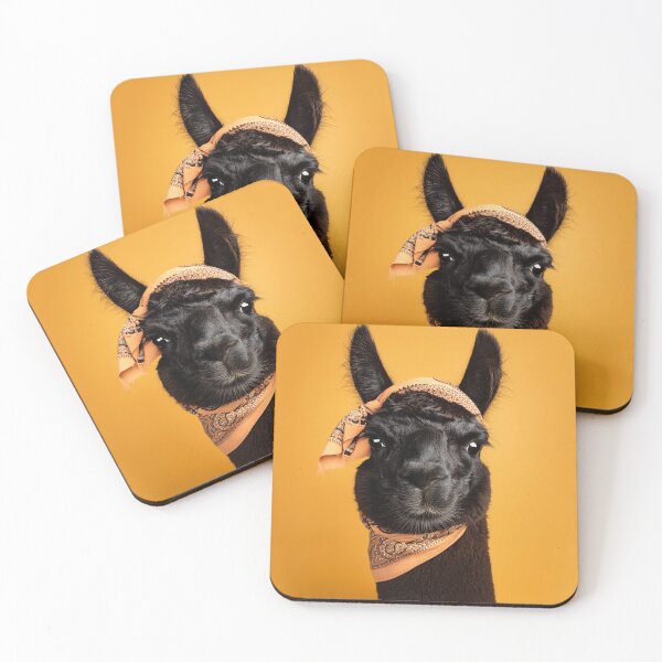 Item preview, Stylish Black Llama with Bandana on Bold Yellow Background - Unique Animal Portrait designed and sold by Terradesignsbyk.