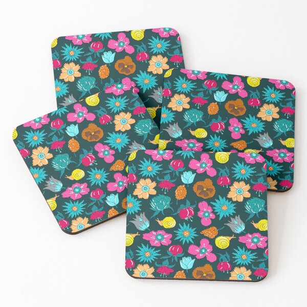 Item preview, Neon flowers in Liberty style on a dark background designed and sold by colorofmagic.