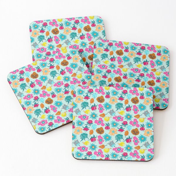 Item preview, Liberty-style neon flowers on a mint background designed and sold by colorofmagic.